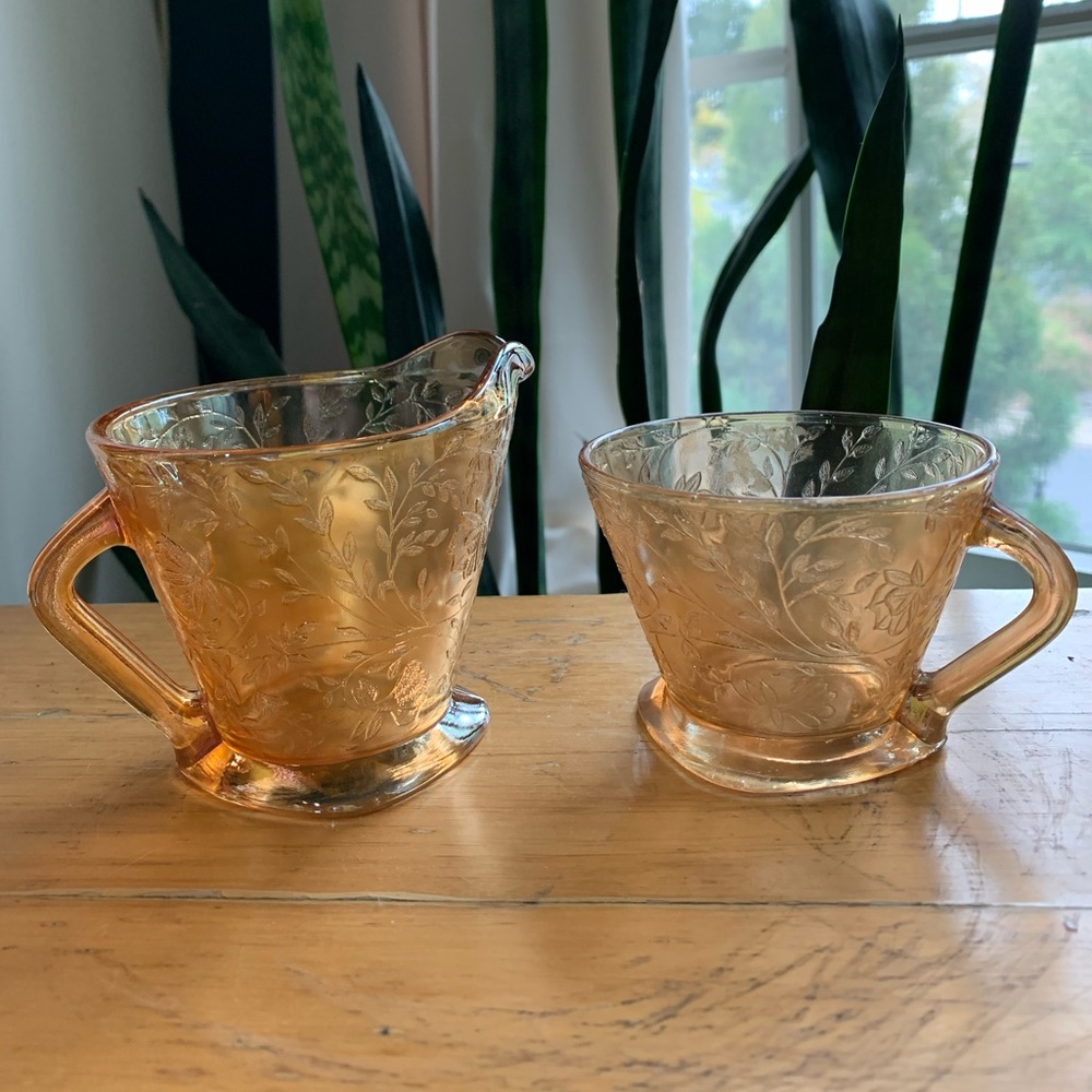 Vintage carnival glass cream and sugar set